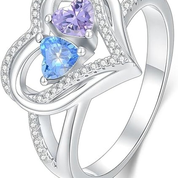 Birthstone Heart Engagement Wedding Ring - Mar Jun - Picture 2 of 6